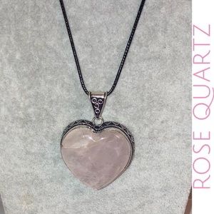 Rose Quartz Gemstone Chunky Handmade Heart Pendant Necklace
